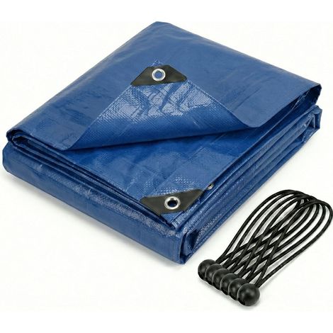 1 Bâche 3x3m Toile Renforcée 200g Oelets Inox Tendeurs Inclus Protection Jardin Camping Bois Bleu