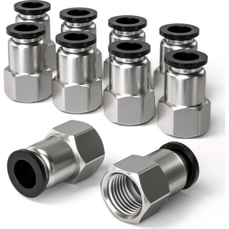 10 Pcs 8mm Outer Diameter Card Sleeve x 1/4" BSP Female Through Push-in Pneumatic Fitting, PCF8-02 Quick Release Air Line Adapter (1/4)