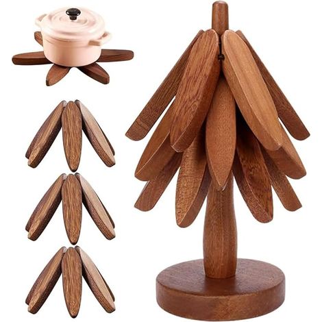 Dessous de verre bois plats chauds, dessous de verre forme arbre, dessous de verre bois support sapin, cuisine, décoration table protection (1/5)