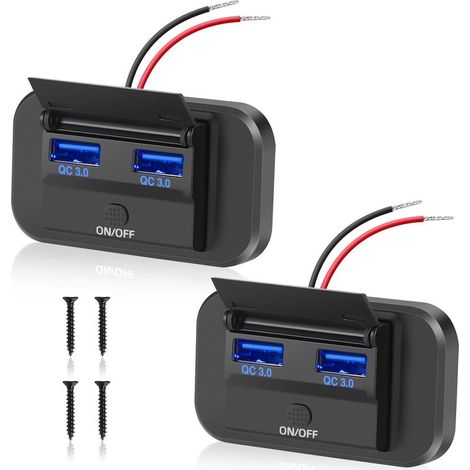 12V Prise Chargeur USB de Voiture 36W Double QC3.0 avec Interrupteur Étanche pour 12V/24V Voitures Bateaux (1/5)