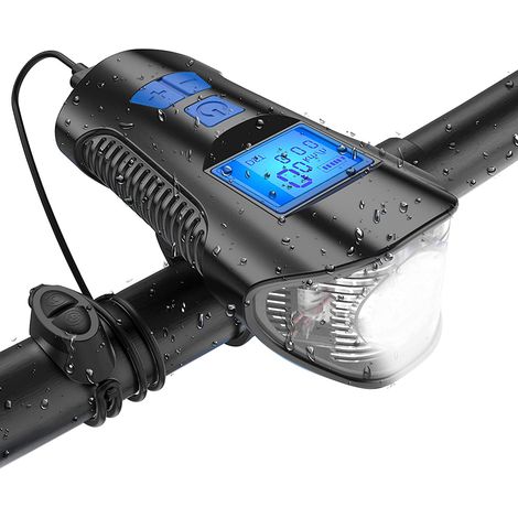 Phare vélo LED rechargeable USB, feu arrière et avant avec compteur de vitesse et odomètre, kit lumineux cycliste (1/5)