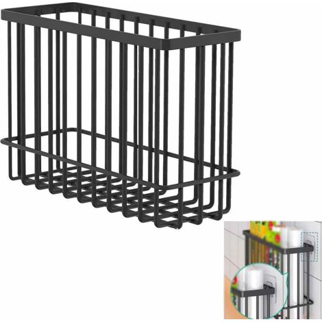 Großer selbstklebender Aufbewahrungskorb für Schranktüren, Küchenregale, Wandkorb für Speisekammer und Badezimmer (kein Bohren erforderlich, schwarz, einzeln erhältlich).