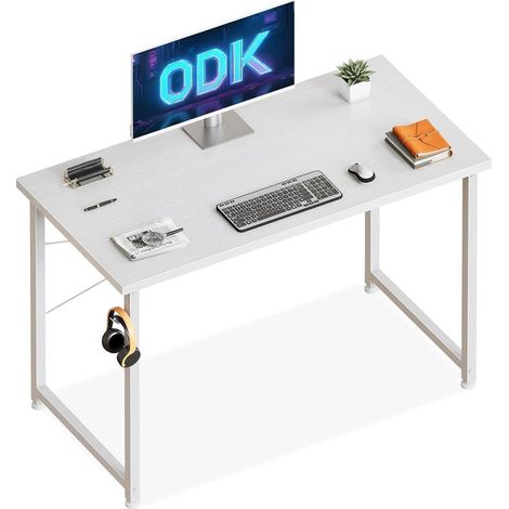 ODK Klein Schreibtisch Weiß 100×48cm Computertisch mit Aufbewahrungstasche (1/5)