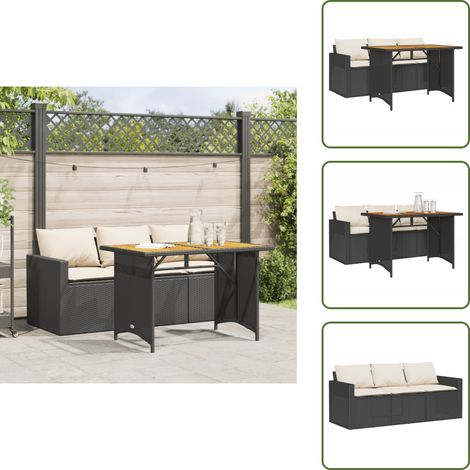 The Living Store 2-tlg. Garten-Essgruppe mit Kissen Schwarz Poly Rattan - Gartengesetze - Gartenmöbelset - Outdoor-Lounge - Balkonmöbel - Terrassenmöbel (1/5)