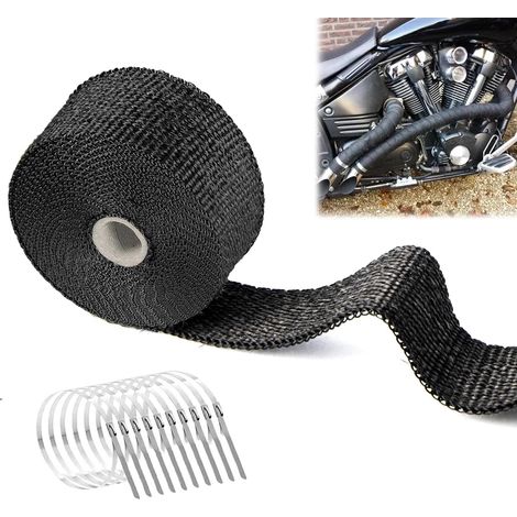 Bande Thermique Échappement 5M, Ruban Isolant Thermique Moto Pare-Chaleur Échappement Avec 10 Colliers de Serrage Inox pour Tuyau, Manifold Échappement - Bande Isolante Thermique Moto et Voiture (1/5)
