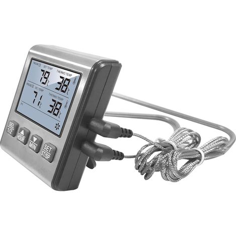 Thermomètre à double sonde pour barbecue, minuterie, alarme, précision, outil de cuisson, écran LCD pour grillades et pâtisseries (1/5)