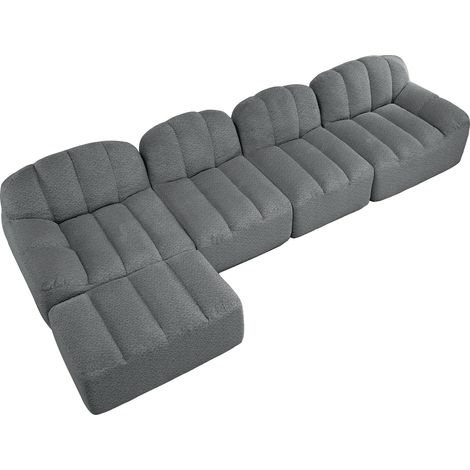 Divano modulare 4 posti con 1 pouf, grigio, in tessuto morbido e schiuma ad alta densità (1/5)