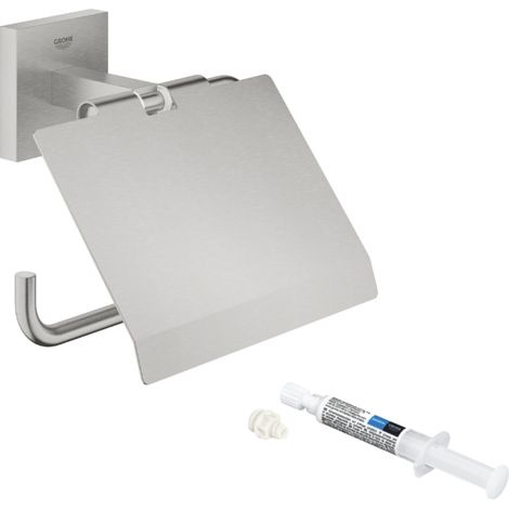 Dispensador de papel con tapa GROHE Start Cube supersteel + GROHE QuickGlue