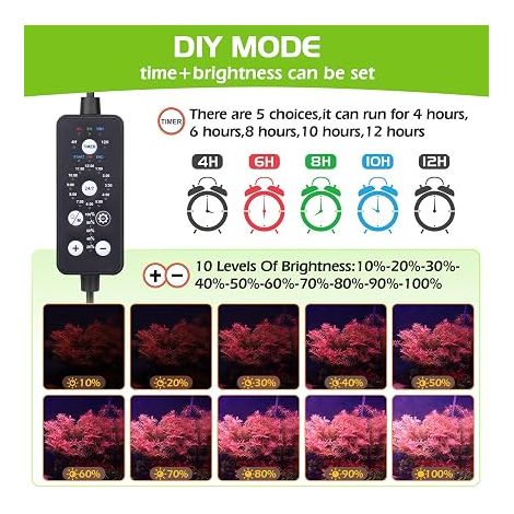 Aquarium Lighting 14W Full Spectrum Led Light, Fish Tank Lamp with 9 Colors and 10 Adjustable Brightness for Tanks 30-45cm (1/4)