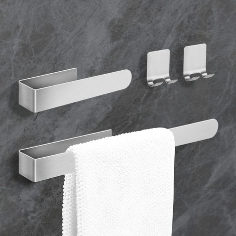 Porte-serviette mural acier inox sans perçage 23/37cm avec 2 crochets, salle de bain & cuisine GROOFOO (1/5)
