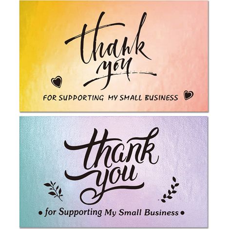 100 cartes de remerciement holographiques, impression laser, 9 x 5 cm, 2 styles