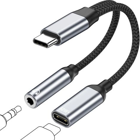 1 Adaptateur USB C Jack 3.5mm Charge Rapide PD 60W Audio Nylon Aluminium Smartphone Tablette
