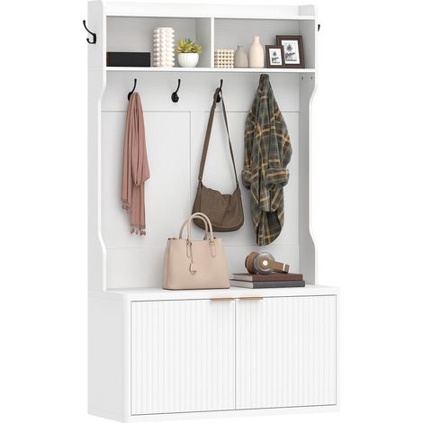 Porte-manteau et rangement à chaussures 4 en 1, porte-manteau moderne avec étagère ouverte pour couloir, entrée, chambre, 100 x 38 x 172 cm, blanc (1/5)