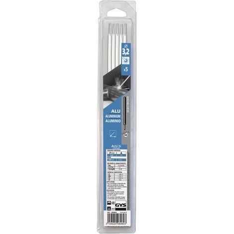 GYS – Lot de 5 électrodes en aluminium Ø3,2 mm – Soudage alliages légers – Excellente résistance à la corrosion – 90A