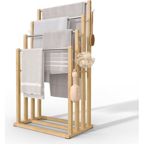 VOUNOT Freestanding Towel Rail 4-Tier Bamboo Towel Stand, Natural