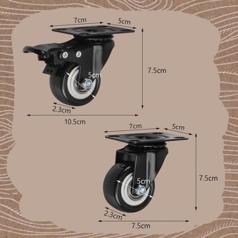 4 Roulettes Pivotantes 50mm 280KG Roulettes Pivotantes Avec Frein Roulettes pour Meubles Charge Lourde Transport Chariot (1/4)