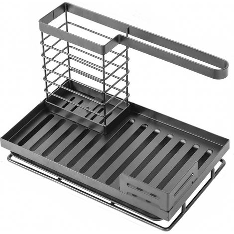 Organizador de fregadero, acero inoxidable, almacenamiento de utensilios, bandeja de goteo extraíble, cocina y baño (1/5)