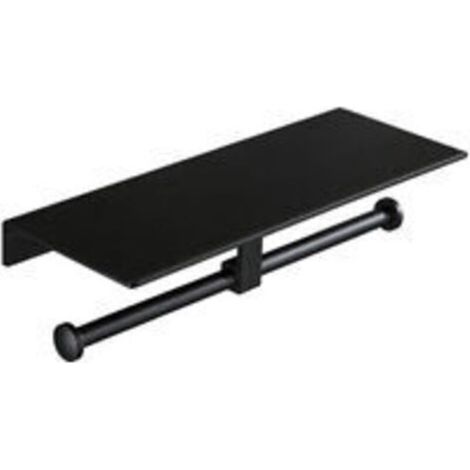 Porte-rouleau de papier toilette sans Perçage avec étagère pour téléphone portable double support mural pour salle de bain (noir)