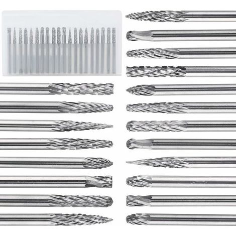 Set di 20 frese a doppio taglio, 3 mm (3 x 3), lima rotante in carburo di tungsteno per intaglio di legno e pietra, e per la pulizia di bave e saldature -Crezuo
