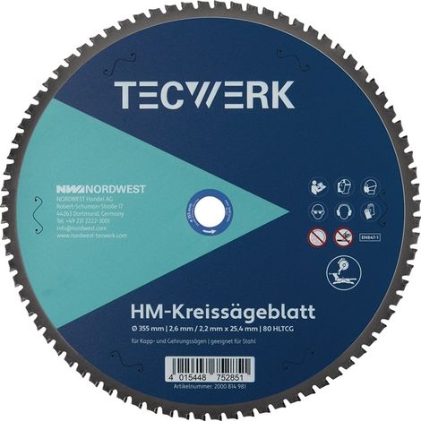 TECWERK Tisch-/Kappkreissägeblatt AD 355mm Z.80 HLTCG Bohr.25,4mm Schnitt-B.2.6mm (1/2)