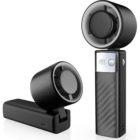 Mini ventilador turbo portátil - Potente tecnología de vanguardia - Ventilador turbo plegable con 1-199 velocidades y 20 horas de funcionamiento - Pantalla LED para interiores y exteriores - Negro (1/5)