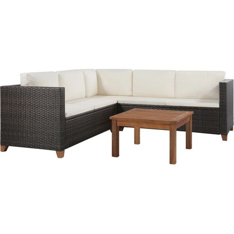 4-tlg. Garten-Lounge-Set mit Kissen Poly-Rattan Braun