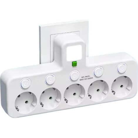 Multiprise murale 5 prises EU – Interrupteurs individuels – Voyants LED – Installation murale simple – Design compact noir (1/4)