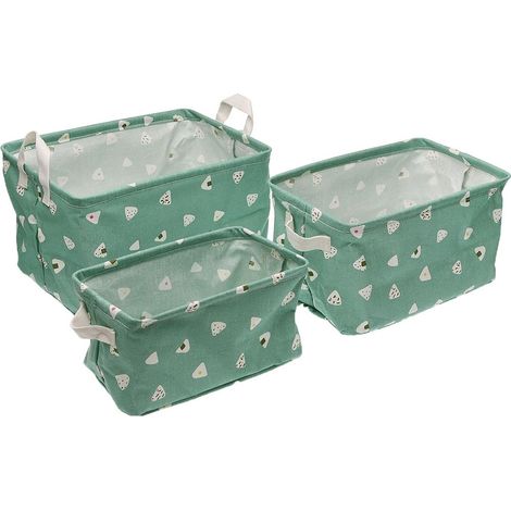 Cesto multiuso contenitore cestino scatola porta oggetti portabianchieria casa salvaspazio per bagno set da 3 verde con manici (1/5)