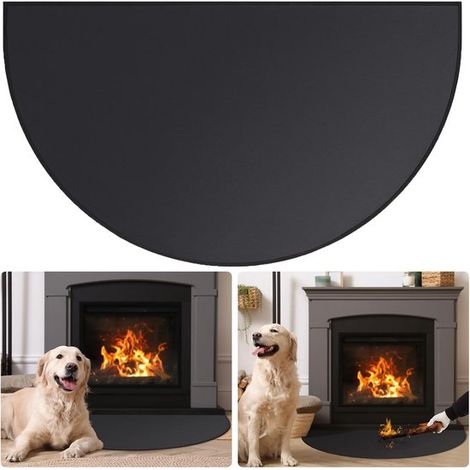 Kaminmatte，61 x 106 cm，Halbkreisförmige Funkenschutzplatte，2-lagig feuerhemmend，Feuerfeste Kaminmatte & Kaminteppich，Feuerhemmende Matten，Schwarz (1/5)