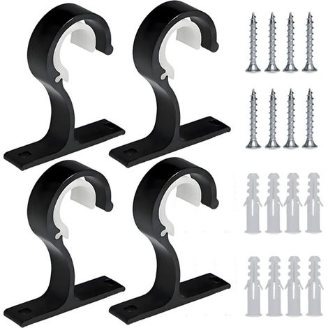 Supports de rideaux réglables, 4 supports de tringle à rideaux de 25 à 28 mm, crochets de draperie avec vis et ancrage mural, support de tringle de suspension en alliage d'aluminium (noir) (1/5)