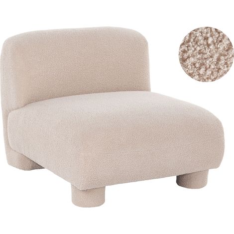 1 Seat Section Beige Boucle Modular Single Low Profile Armchair Armless MJALBI