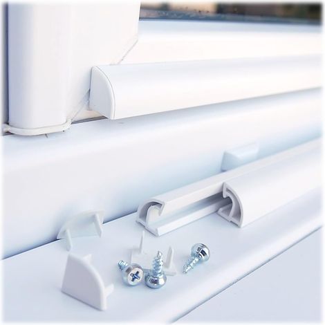 Rejet d'eau PVC blanc pour porte et fenêtre (70 cm) – quart de rond 20x16 mm – profil anti-pluie recoupable – kit complet avec vis et embouts (1/5)