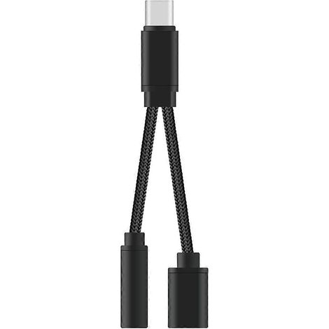 Adaptateur audio USB-C vers prise jack 3,5 mm 2 en 1 (câble USB-C, adaptateur pour casque audio 3,5 mm)-Black