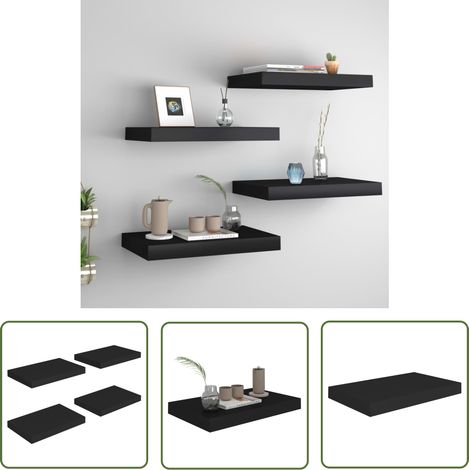 The Living Store Étagères murales flottantes 4 pcs noir 40x23x3,8 cm MDF - Étagères Murales - Étagères Flottantes - Décoration Murale - Rangement Mural - Meubles Noirs (1/5)