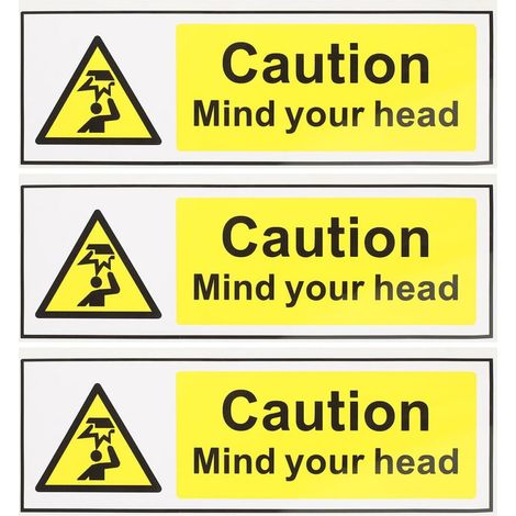 Panneau Attention à Tête 20x6, 6cm Pvc Autocollant Jaune Lot de 3 Pièces, Adhésif Simple à Poser, Format Compact pour Signalisation Basse (1/5)