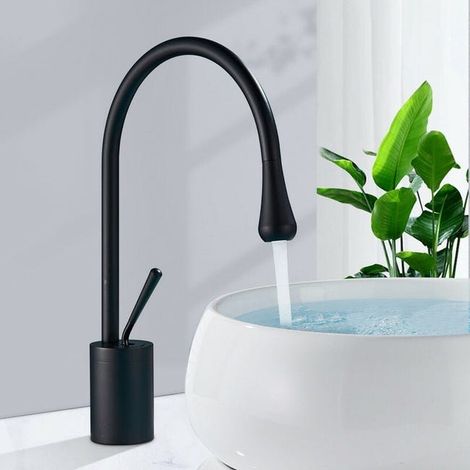 Robinet de salle d'eau en acier inoxydable, mitigeur de lavabo haut design, robinet noir élégant pour vasque, finition mat, usage salle de bain (1/4)