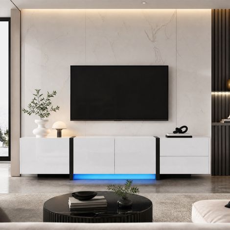 Mobile TV basso 170 x 30 x 39 cm, bianco e nero, 3 ante, 1 cassetto e 1 ribalta HAVRYA (1/5)