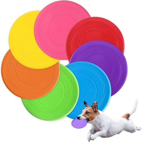 7 Pièces Pet Soucoupe Volante, Frisbee pour Chien en Silicone Disque Volant en Caoutchouc, Jouet interactif en Plein air pour Petits et Moyens Chiens Formation de Chien Lancer Attraper (1/5)
