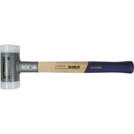 Martello soft-face, L.370mm totale, testa-D.50mm, rinculo hickory, nyl duro. PROMAT bianco