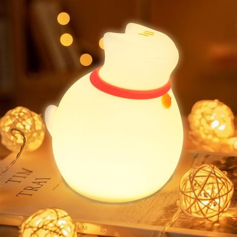 Veilleuse chat pour chambre d'enfant, veilleuse rechargeable en silicone avec minuterie et 3 modes, commande tactile (motif chat mignon) (1/4)
