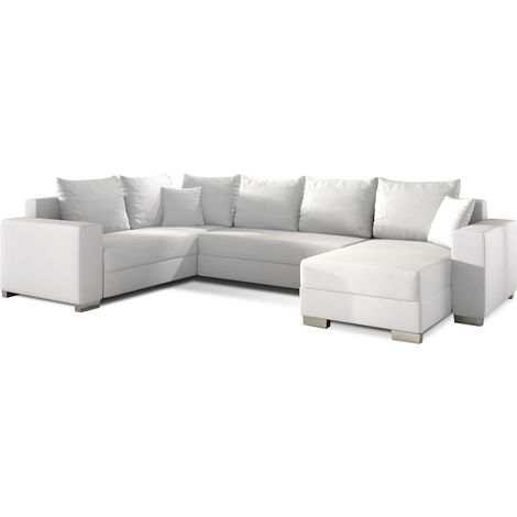 Canapé U convertible simili blanc coffre de rangement à droite Marry 321cm (1/5)