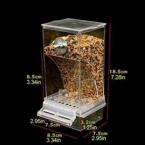 Mangiatoia automatica per uccelli, accessori per gabbie per uccelli con vaschetta per il bagno, contenitore trasparente per alimenti per cacatua, canarini e piccoli parrocchetti. (1/5)