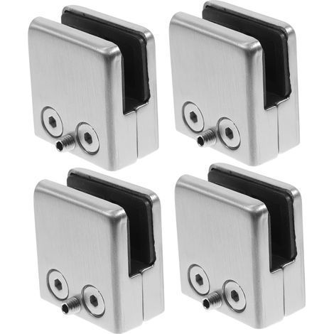 Lot de 4 pinces à verre de 8 à 10 mm, clips en acier inoxydable pour fixer du verre carré de 9 à 12 mm, adaptées aux rampes d'escalier. (1/4)