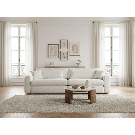 BOBOCHIC - Canapé droit fixe 3 places BELMONT tissu bouclette   Blanc