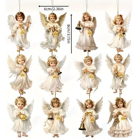 Angel - Bois - Décoration De Sapin De Noël - Pour Fenêtre Mur Arbre - Lot De 12 Pièces (1/5)