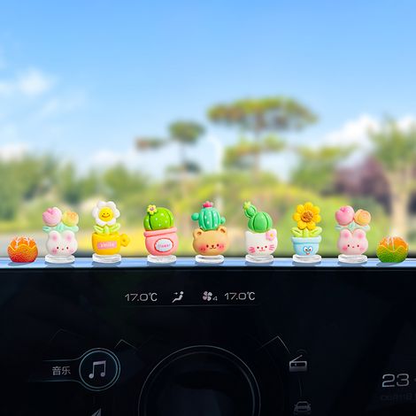 Intérieur de voiture 9 pièces – Charmants pots de fleurs décoratifs de voiture – Mini statues esthétiques en résine – Créatures mignonnes et cactus, accessoires de voiture pour hommes et femmes (1/5)