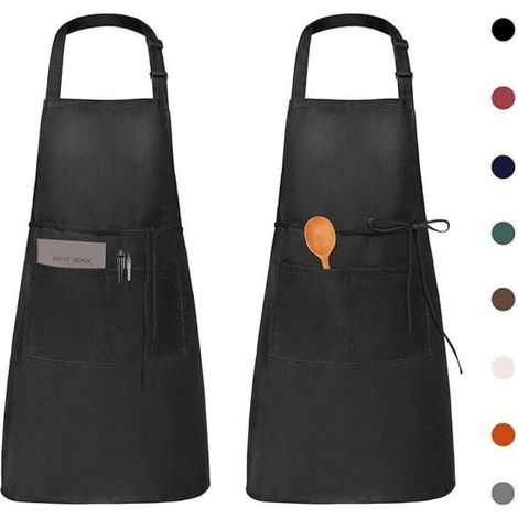 2 Pack Tabliers de Cuisine Etanche,Noir Tablier Réglable avec Poches pour Cuisine Familial,Restaurant,Jardin,Tablier pour Serveurs,Serveuse (1/5)