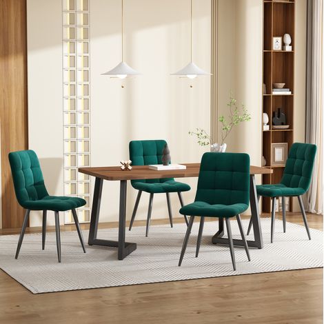 Set tavolo e sedie 5 pezzi, tavolo da pranzo 117 x 68 x 75 cm, MDF noce, verde scuro DESVIAE (1/5)