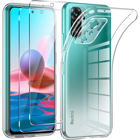 Coque pour Xiaomi Redmi Note 10/ Note 10S avec 2 Pièces Protection Écran en Verre Trempé,Transparente Silicone en Gel TPU Souple pour Redmi Note 10 4G Couqe,Antichoc Anti-Jaune Etui Bumper (1/5)