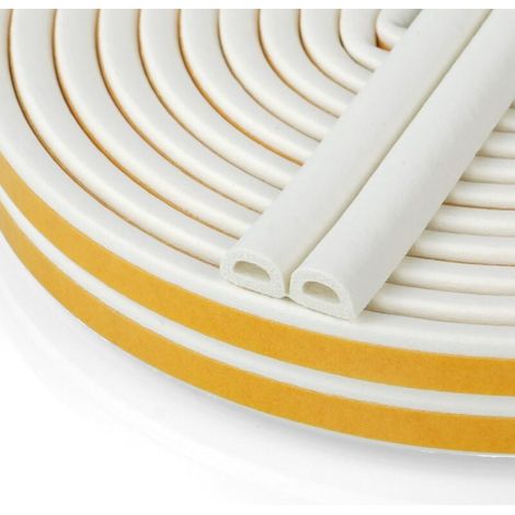 Bande de Joint D-Profil, Joint d'Étanchéité Porte, Joint Fenetre Isolation avec Forte Adhérence, Isoler du Bruit, Anti-collision et Anti-intempéries, 9mm x 6mm (Blanc 6M) (1/4)